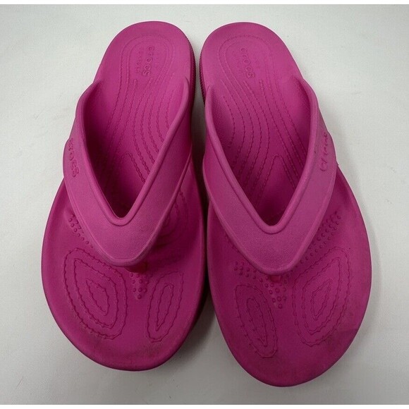 Crocs‎ Iconic Comfort Hot Pink Thong Flip Flops Women’s sz 8 - Picture 2 of 7